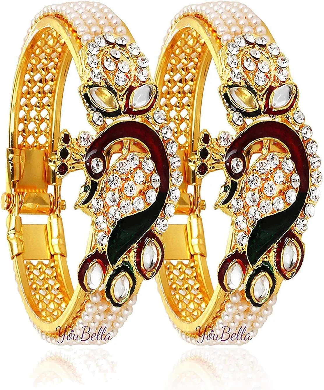 ست جواهرات زنانه YouBella، ست گردنبند طلاکاری شده با گوشواره و النگو، مناسب دختران/بانوان ست جواهرات زنانه YouBella، ست گردنبند طلاکاری شده با گوشواره و النگو، مناسب دختران/بانوان