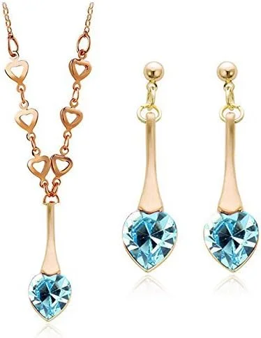 یو‌بلا، گردنبند آویز قلب کریستالی با روکش طلایی و گوشواره های مجلسی، مناسب دختران و زنان