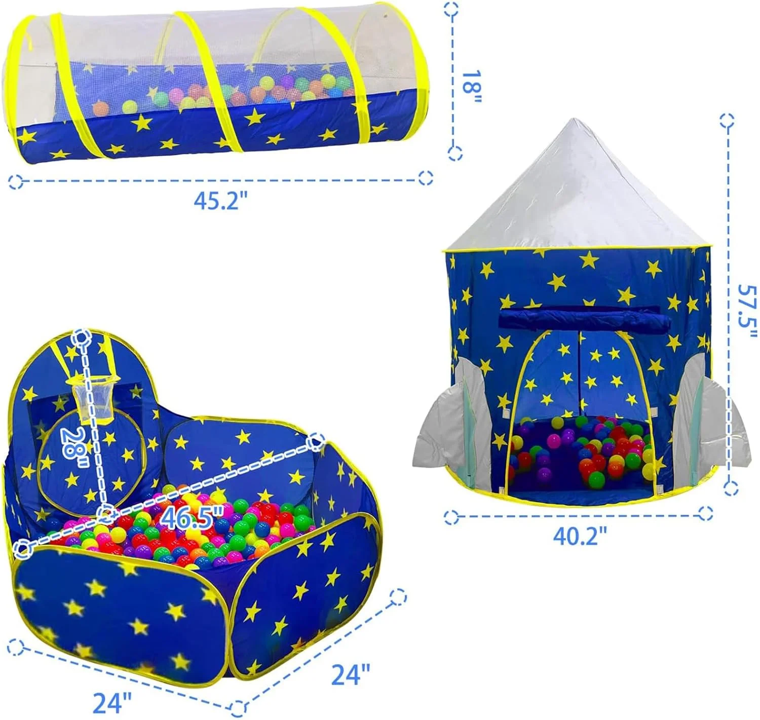 چادر بازی موشکی 3 تکه TOYBY، چادر بازی کودکان به همراه استخر توپ و تونل خزیدن، خانه بازی دنیای فضایی برای پسران و دختران، 3 تا 6 سال چادر بازی موشکی 3 تکه TOYBY، چادر بازی کودکان به همراه استخر توپ و تونل خزیدن، خانه بازی دنیای فضایی برای پسران و دختران، 3 تا 6 سال