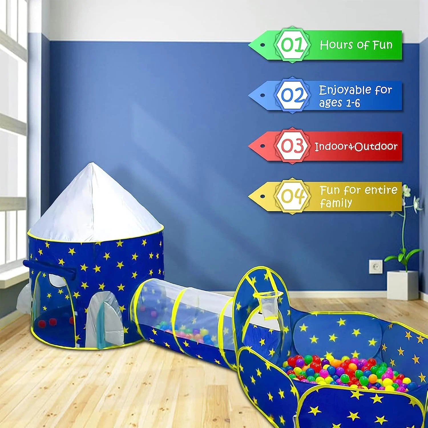 چادر بازی موشکی 3 تکه TOYBY، چادر بازی کودکان به همراه استخر توپ و تونل خزیدن، خانه بازی دنیای فضایی برای پسران و دختران، 3 تا 6 سال چادر بازی موشکی 3 تکه TOYBY، چادر بازی کودکان به همراه استخر توپ و تونل خزیدن، خانه بازی دنیای فضایی برای پسران و دختران، 3 تا 6 سال