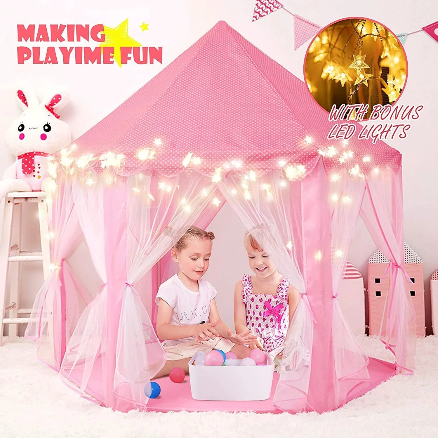 چادر بازی قلعه پرنسس زیبا TMOHRA برای دختران - شامل چراغ های LED و استیکر پروانه سه بعدی، (140x134 سانتی متر) خانه بازی بزرگ برای اسباب بازی کودکان در فضای داخلی و خارجی، هدیه برای دختران 2 3 4 5 6 7 ساله چادر بازی قلعه پرنسس زیبا TMOHRA برای دختران - شامل چراغ های LED و استیکر پروانه سه بعدی، (140x134 سانتی متر) خانه بازی بزرگ برای اسباب بازی کودکان در فضای داخلی و خارجی، هدیه برای دختران 2 3 4 5 6 7 ساله