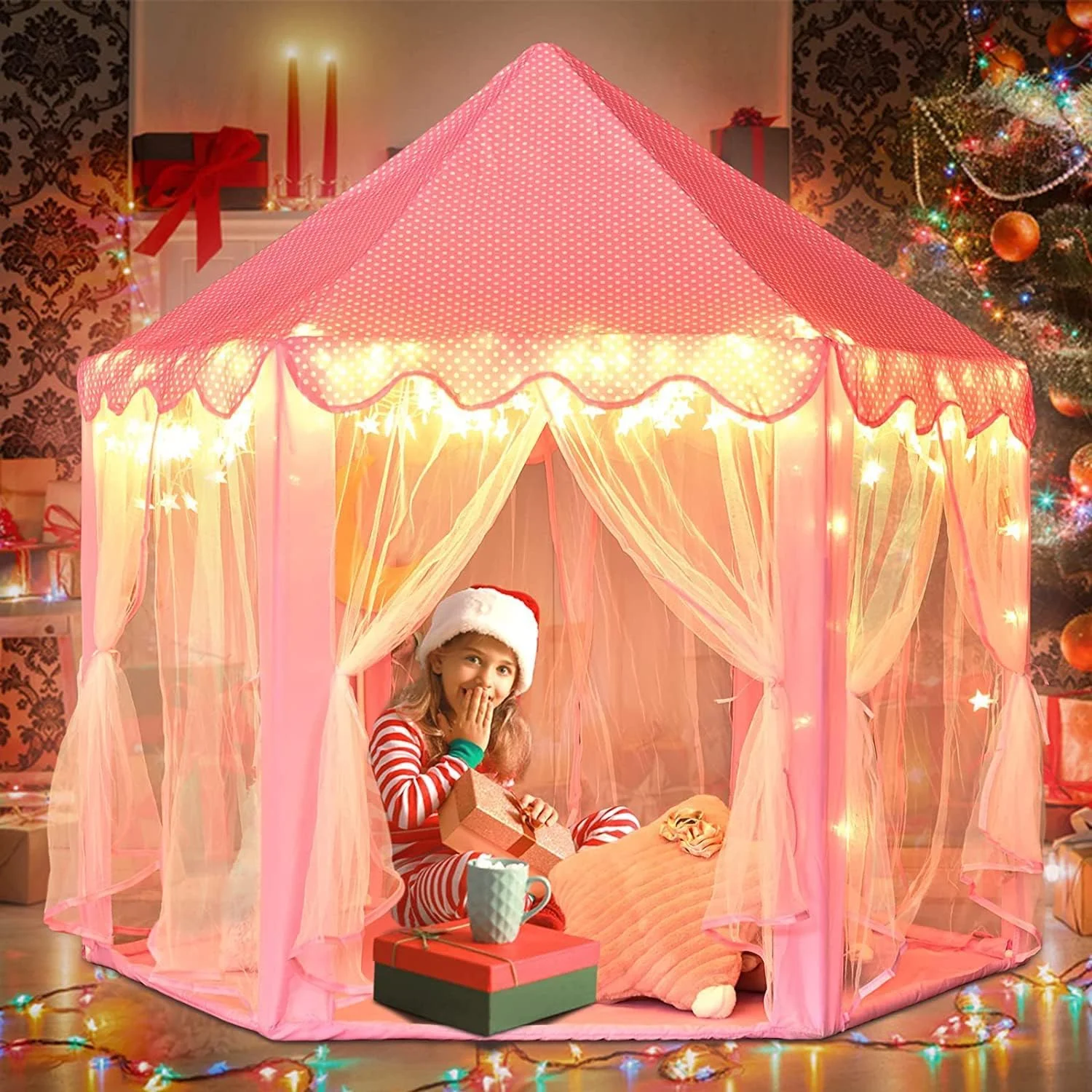 چادر بازی قلعه پرنسس زیبا TMOHRA برای دختران - شامل چراغ های LED و استیکر پروانه سه بعدی، (140x134 سانتی متر) خانه بازی بزرگ برای اسباب بازی کودکان در فضای داخلی و خارجی، هدیه برای دختران 2 3 4 5 6 7 ساله چادر بازی قلعه پرنسس زیبا TMOHRA برای دختران - شامل چراغ های LED و استیکر پروانه سه بعدی، (140x134 سانتی متر) خانه بازی بزرگ برای اسباب بازی کودکان در فضای داخلی و خارجی، هدیه برای دختران 2 3 4 5 6 7 ساله