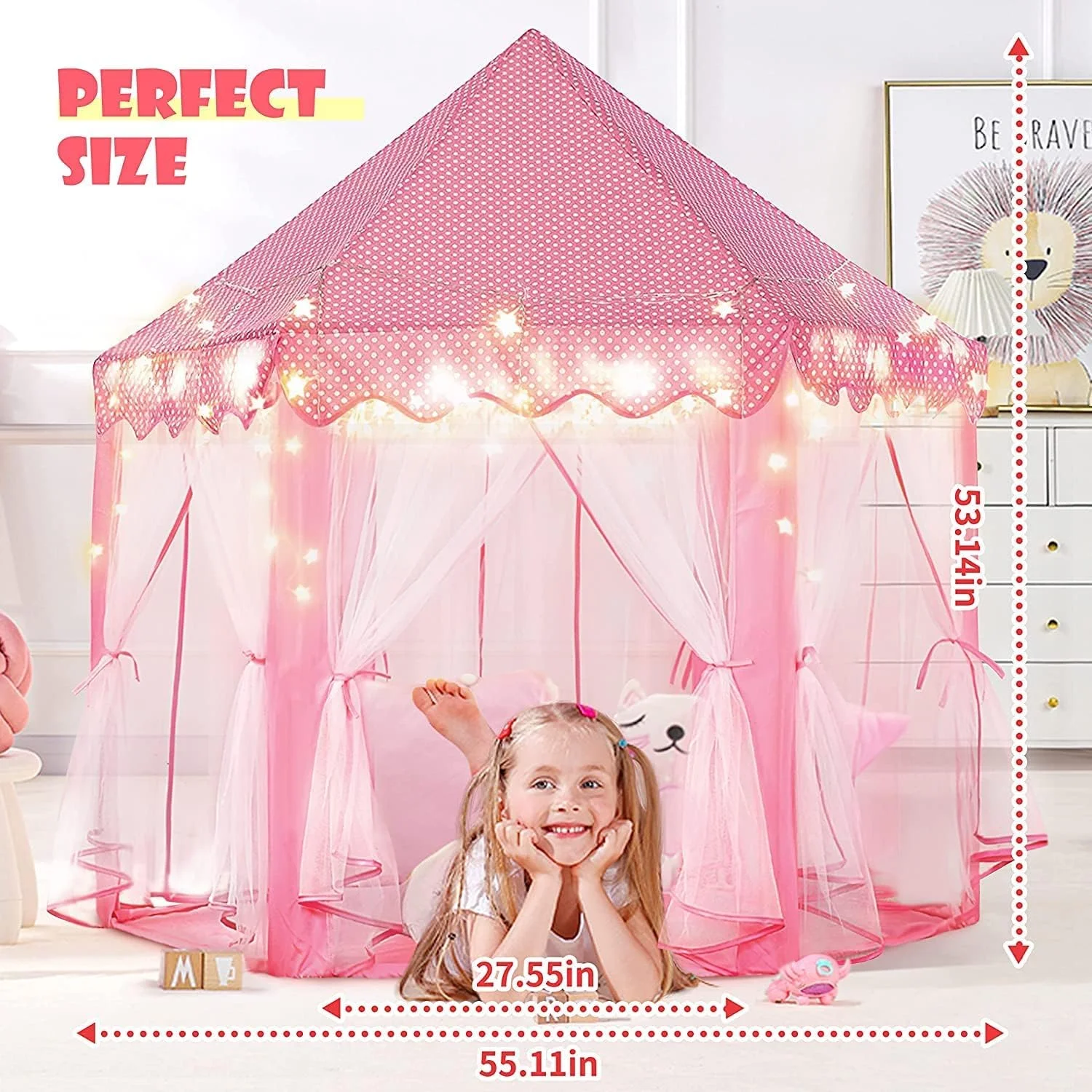 چادر بازی قلعه پرنسس زیبا TMOHRA برای دختران - شامل چراغ های LED و استیکر پروانه سه بعدی، (140x134 سانتی متر) خانه بازی بزرگ برای اسباب بازی کودکان در فضای داخلی و خارجی، هدیه برای دختران 2 3 4 5 6 7 ساله چادر بازی قلعه پرنسس زیبا TMOHRA برای دختران - شامل چراغ های LED و استیکر پروانه سه بعدی، (140x134 سانتی متر) خانه بازی بزرگ برای اسباب بازی کودکان در فضای داخلی و خارجی، هدیه برای دختران 2 3 4 5 6 7 ساله