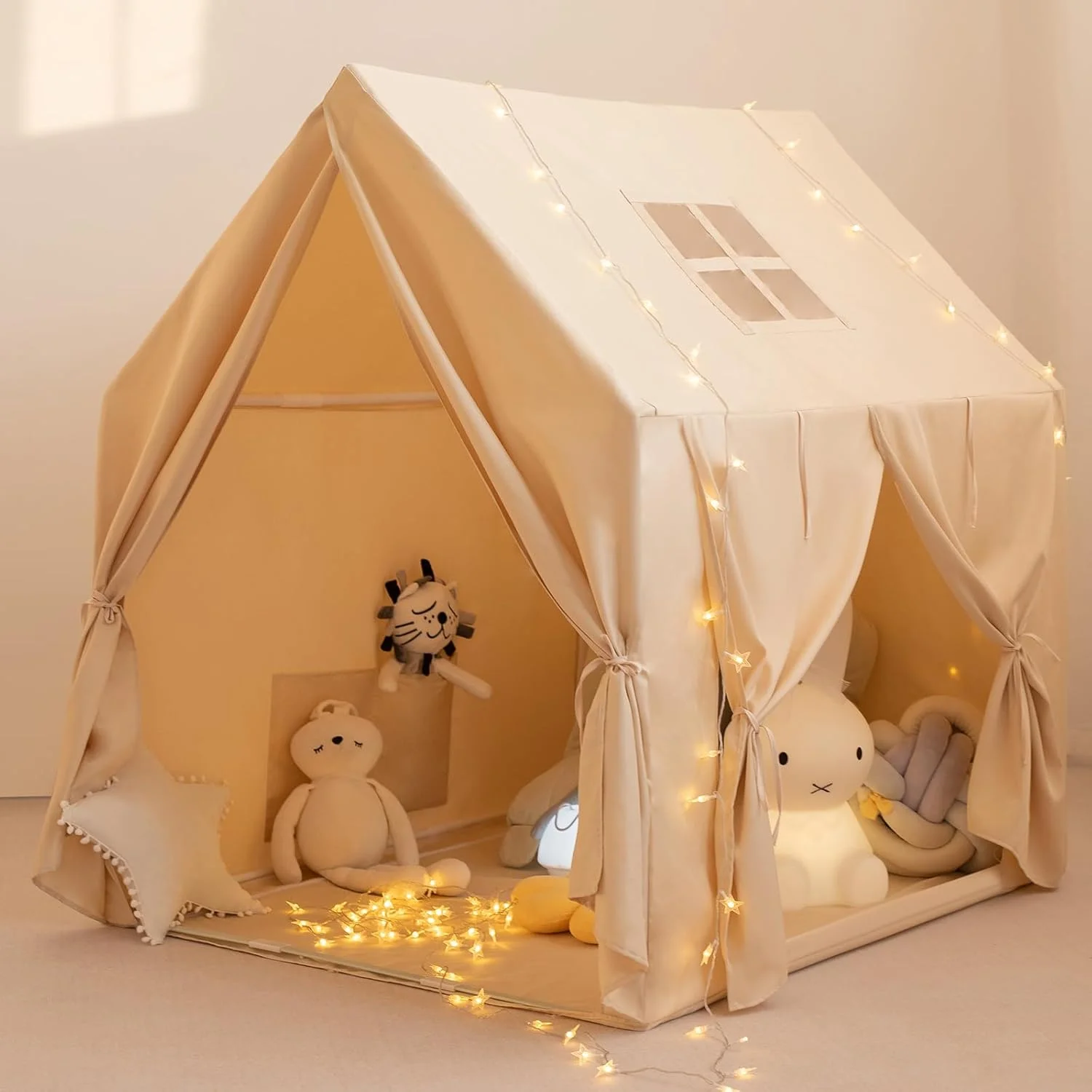 چادر بازی کودکانه Wirhao - چادر بازی بزرگ سرپوشیده با چراغ های ستاره ای به همراه پرچم و کیف حمل، 132cm x 119cm چادر بازی برای دختران و پسران، مناسب برای گوشه مطالعه، اتاق بازی، چادر مهمانی شبانه (2 درب) چادر بازی کودکانه Wirhao - چادر بازی بزرگ سرپوشیده با چراغ های ستاره ای به همراه پرچم و کیف حمل، 132cm x 119cm چادر بازی برای دختران و پسران، مناسب برای گوشه مطالعه، اتاق بازی، چادر مهمانی شبانه (2 درب)