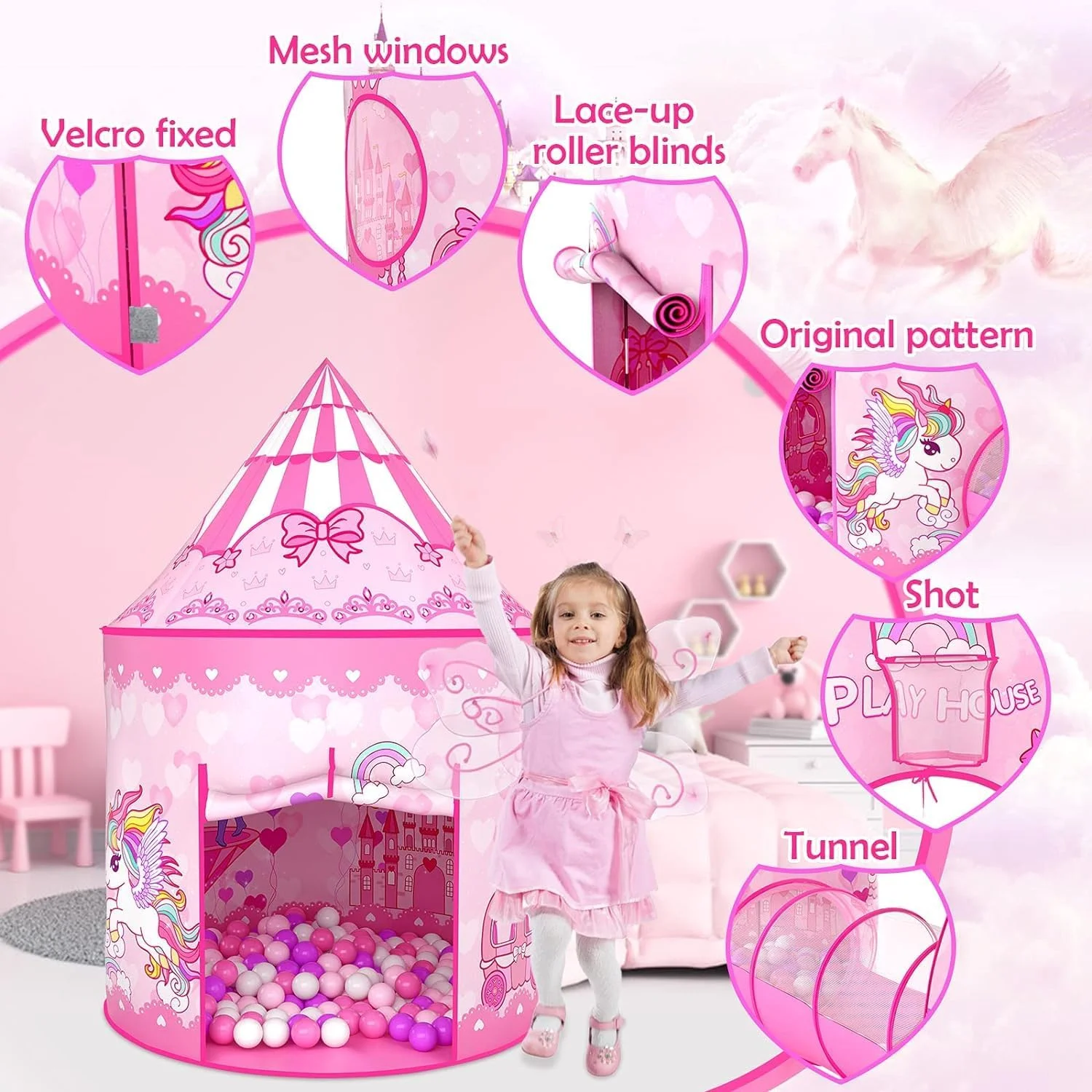 چادر بازی پرنسس TOYBY برای دختران، چادر بازی 3 در 1 کودکان برای دختران، خانه بازی کودکان نوپا با تونل خزیدن کودک، استخر توپ و چادر قلعه، خانه بازی بزرگ کودکان مناسب فضای داخلی و خارجی چادر بازی پرنسس TOYBY برای دختران، چادر بازی 3 در 1 کودکان برای دختران، خانه بازی کودکان نوپا با تونل خزیدن کودک، استخر توپ و چادر قلعه، خانه بازی بزرگ کودکان مناسب فضای داخلی و خارجی