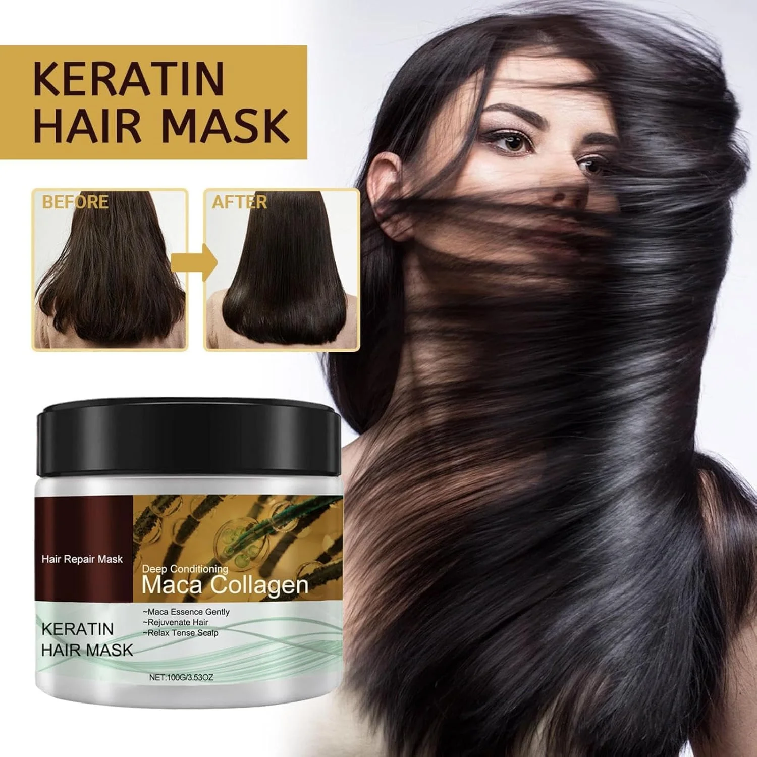 ماسک مو کلاژن - نرم کننده ترمیم کننده عمیق برای کشسانی، درخشندگی و نرمی، درمان برای انواع مو، هدیه برای زنان و مردان