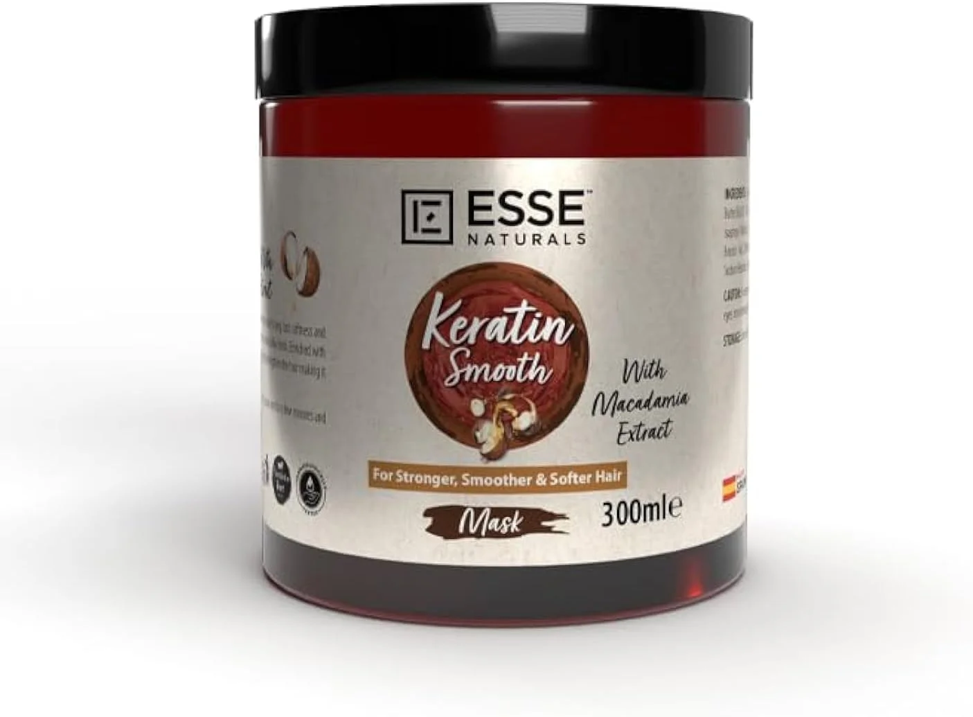 ماسک مو کراتین صاف کننده و طبیعی Essentialz Esse حاوی روغن ماکادمیا | برای موهای قوی تر و نرم تر | کمک به کاهش وز مو | غنی شده با عصاره آجیل ماکادمیا و کراتین هیدرولیز شده | 300 میلی لیتر