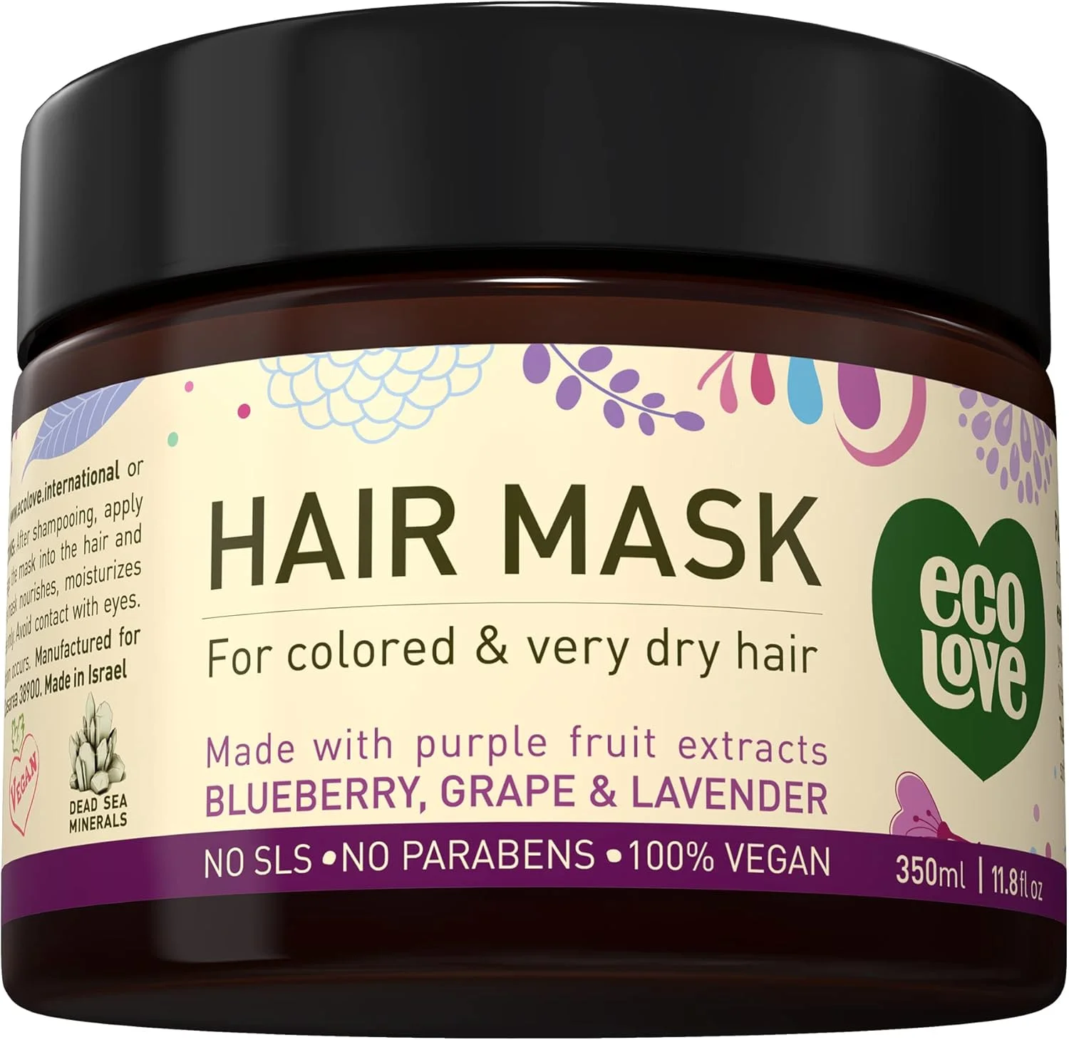 ماسک مو اکو لاو برای موهای خشک و آسیب دیده، ماسک موی طبیعی با خاصیت نرم کنندگی عمیق، 350 میلی لیتر - وگان و بدون تست حیوانی، حاوی عصاره اسطوخودوس، مواد ارگانیک، فاقد SLS و پارابن