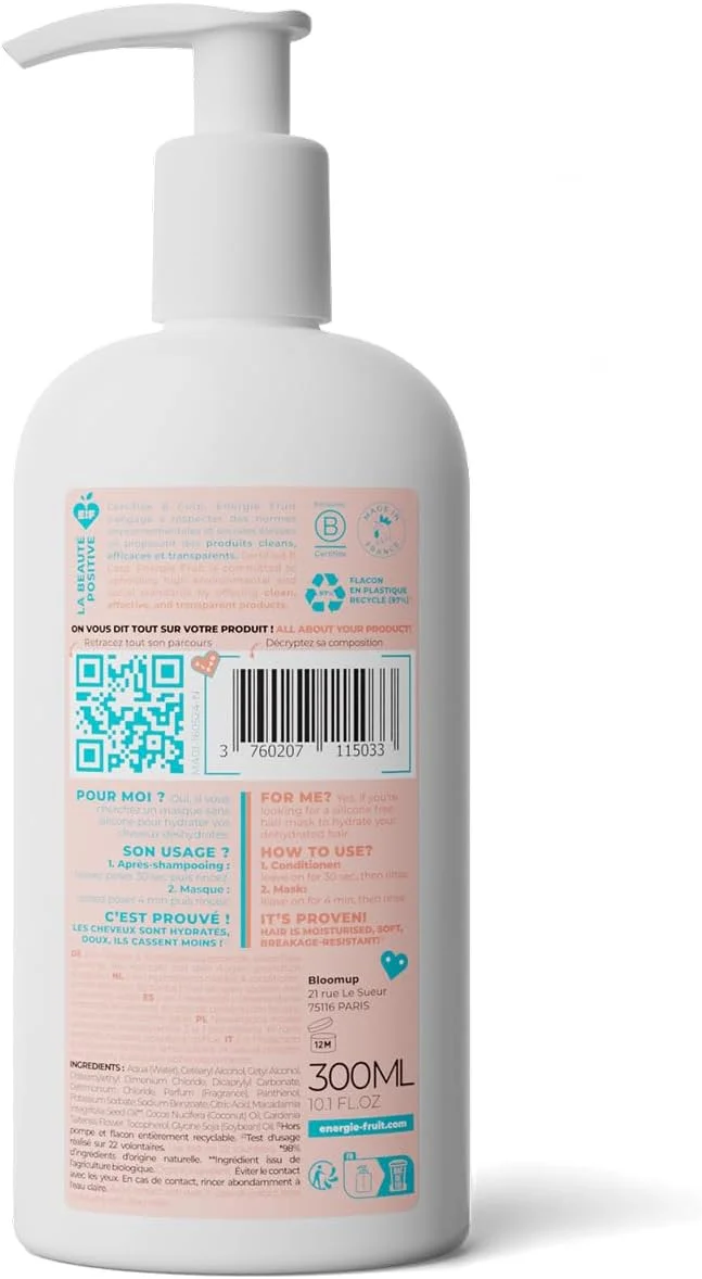 ماسک مو و نرم کننده مو بعد از شامپو ENERGIE FRUIT | روغن منوی و ماکادامیا ارگانیک | مناسب موهای خشک و آسیب دیده | وگان | 300 میلی لیتر