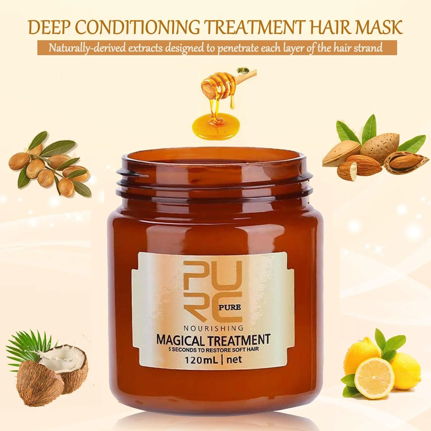 ماسک موی درمان جادویی PURC مدل DTDR حجم 120 میلی لیتر، درمان پیشرفته مولکولی ریشه مو در 5 ثانیه، ترمیم کننده ریشه موهای آسیب دیده، تونیک مو، درمان کراتینه مو و پوست سر