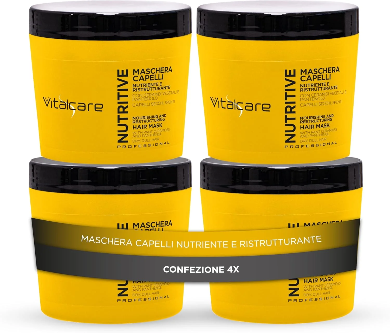 ماسک مو مغذی و بازسازی کننده Vitalcare - درمان موهای خشک و کدر با سرامیدهای گیاهی و پانتنول 4 عدد 500 میلی لیتر