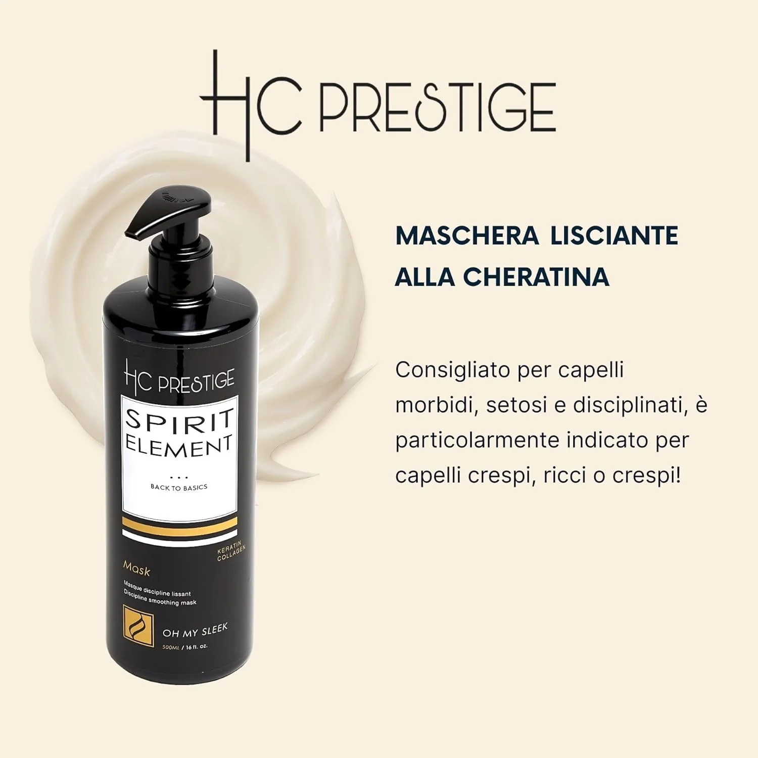 اچ سی پرستیژ اوه مای اسلیک - ماسک صاف کننده مو برای موهای خشک و آسیب دیده 500 میلی لیتر - کراتین و کلاژن دریایی مراقبت عمیق - ساخت فرانسه - بدون سولفات برای موهای فر
