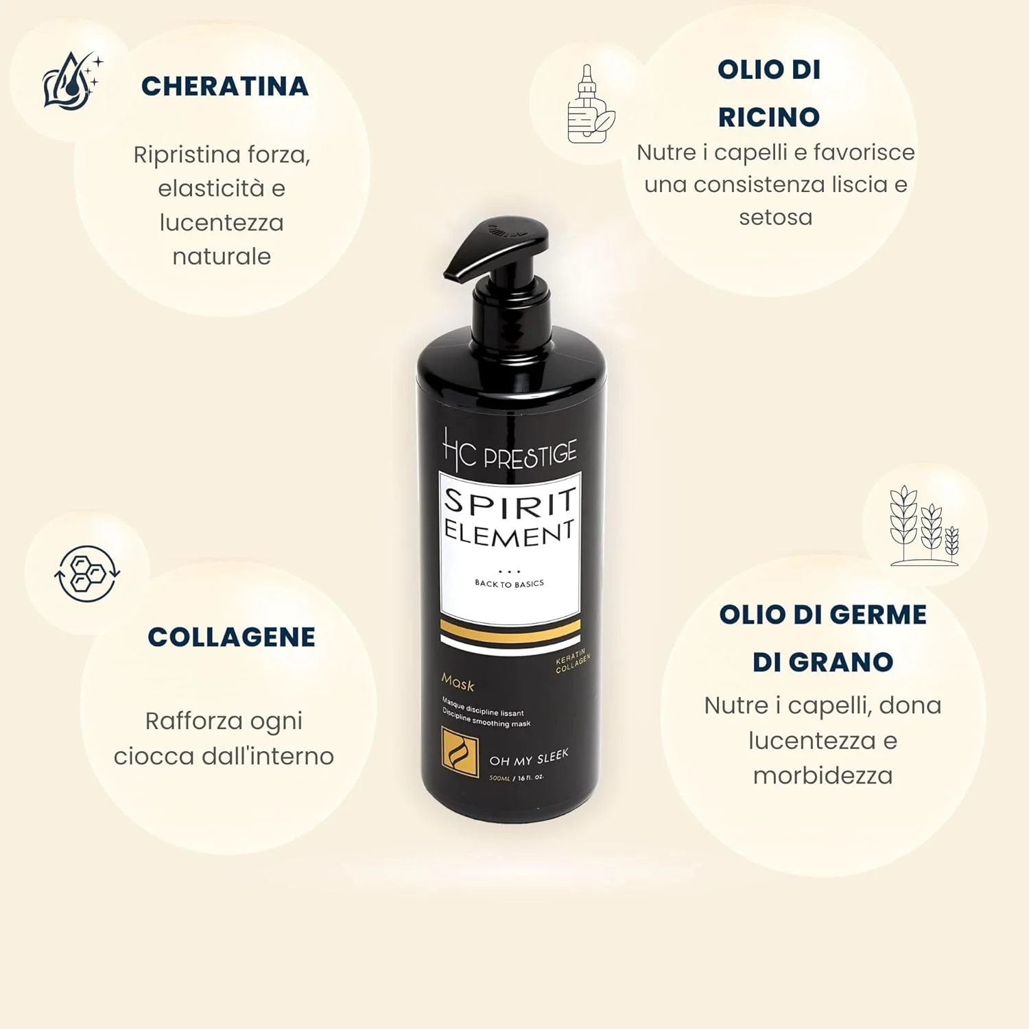 اچ سی پرستیژ اوه مای اسلیک - ماسک صاف کننده مو برای موهای خشک و آسیب دیده 500 میلی لیتر - کراتین و کلاژن دریایی مراقبت عمیق - ساخت فرانسه - بدون سولفات برای موهای فر