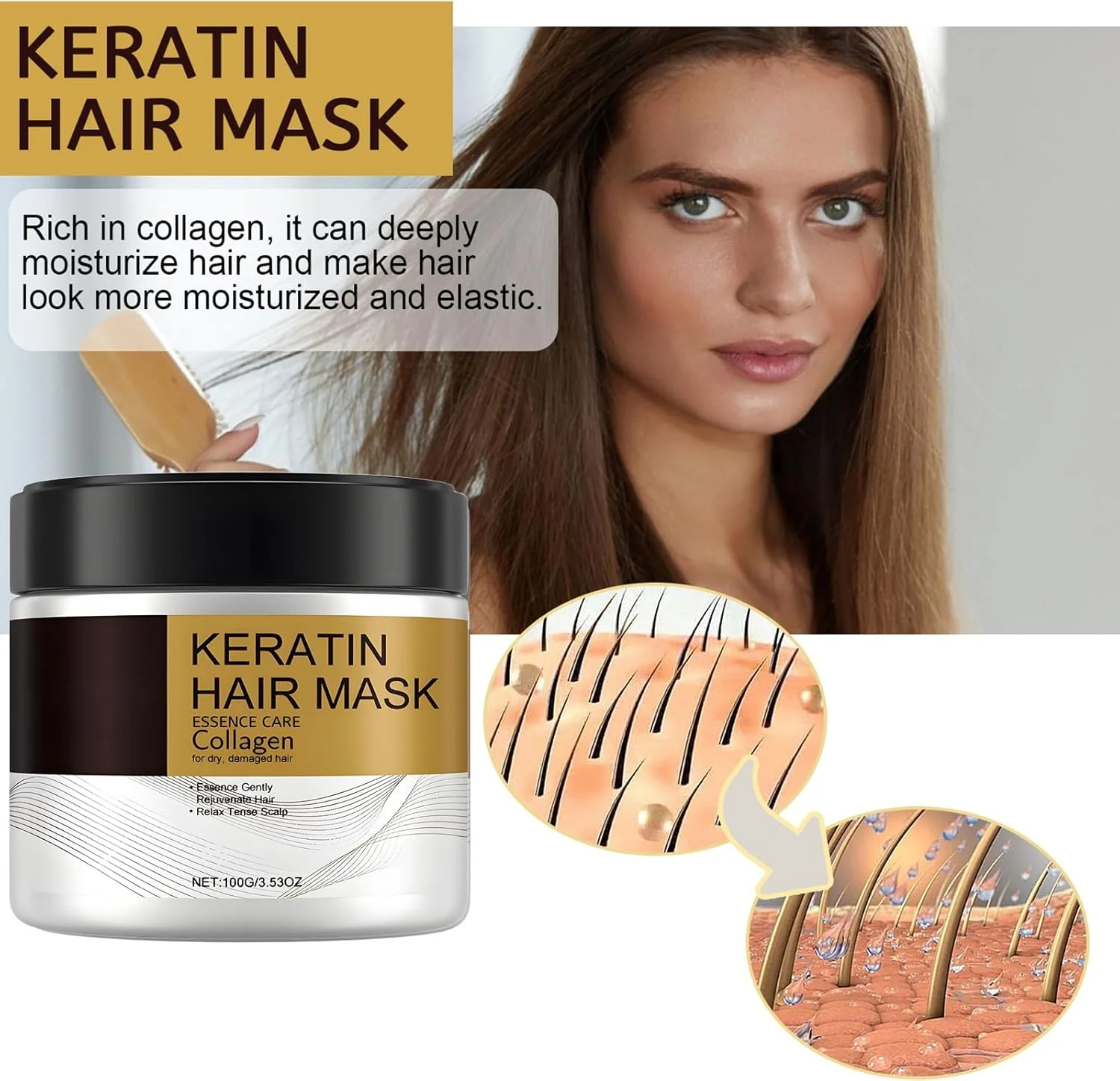 ماسک مو کراتین Mhepzol، درمان ترمیم کننده و مرطوب کننده عمیق برای موهای آسیب دیده، جلوگیری از خشکی، سرم مو کراتینه ضد وز برای موهای براق، مناسب موهای فر یا صاف و نازک