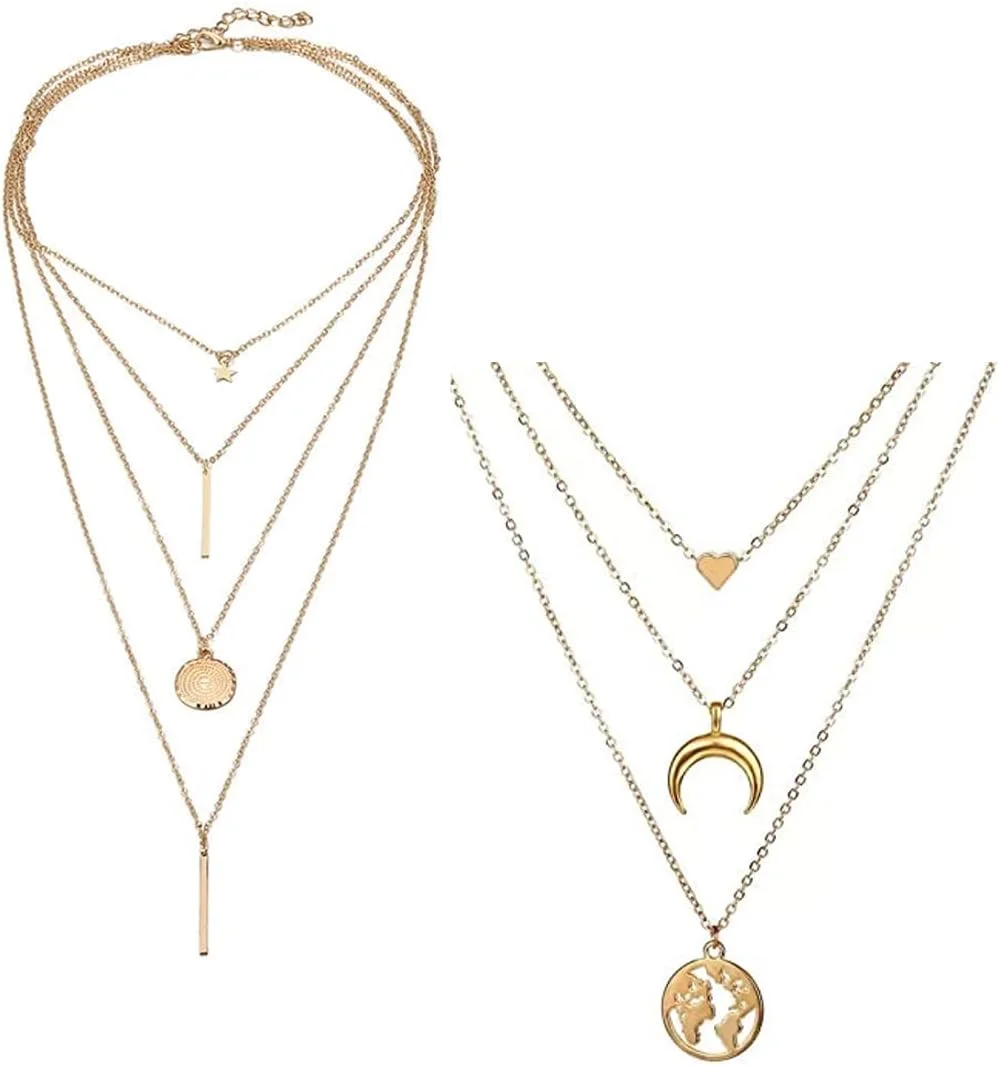 یوولا جواهرات، ست شیک دو زنجیر گردنبند برای زنان و دختران (طلایی) (YBNK_5946)