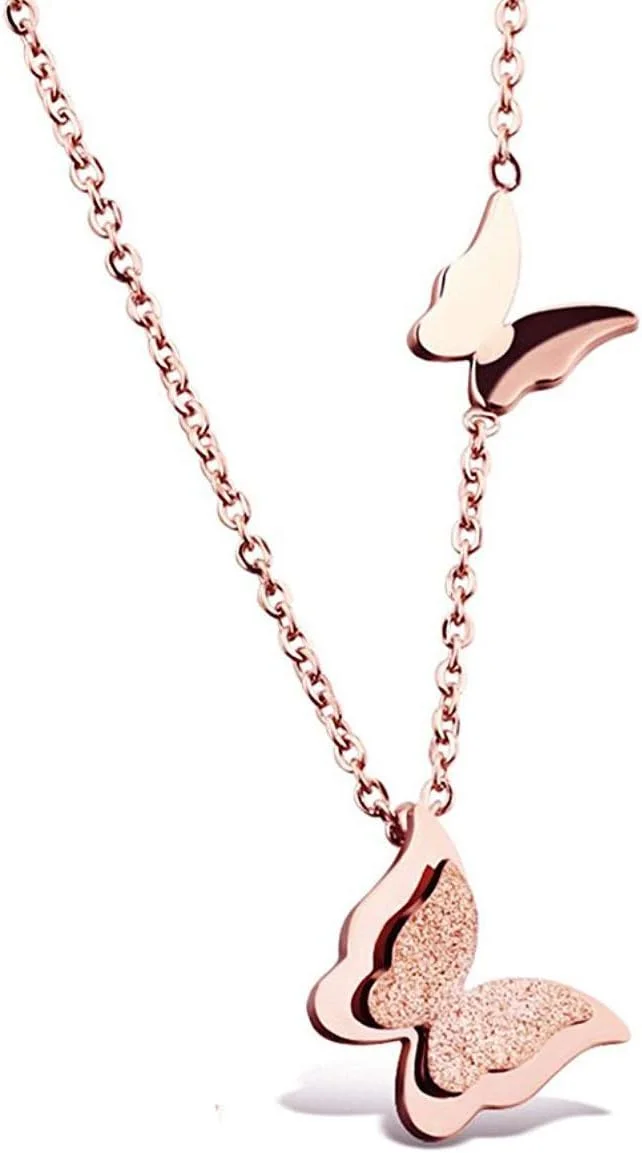 گردنبند آویز پروانه ای روکش طلای رزگلد 18 عیار YouBella برای زنان و دختران