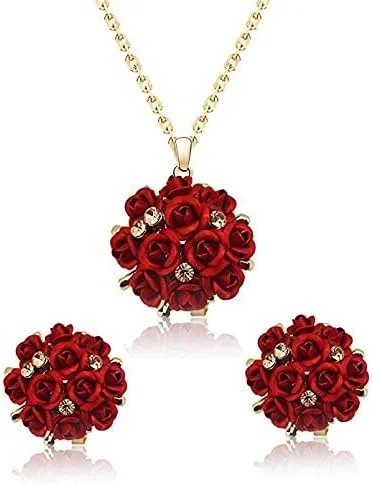 ست جواهرات YouBella، گردنبند طرح گل با روکش طلایی شیک به همراه گوشواره و انگشتر برای زنان و دختران، با روکش طلا