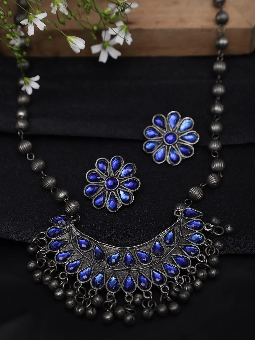 ست جواهرات نقره ای اکسید شده YouBella شامل گردنبند و گوشواره برای دختران و زنان (مدل 1)