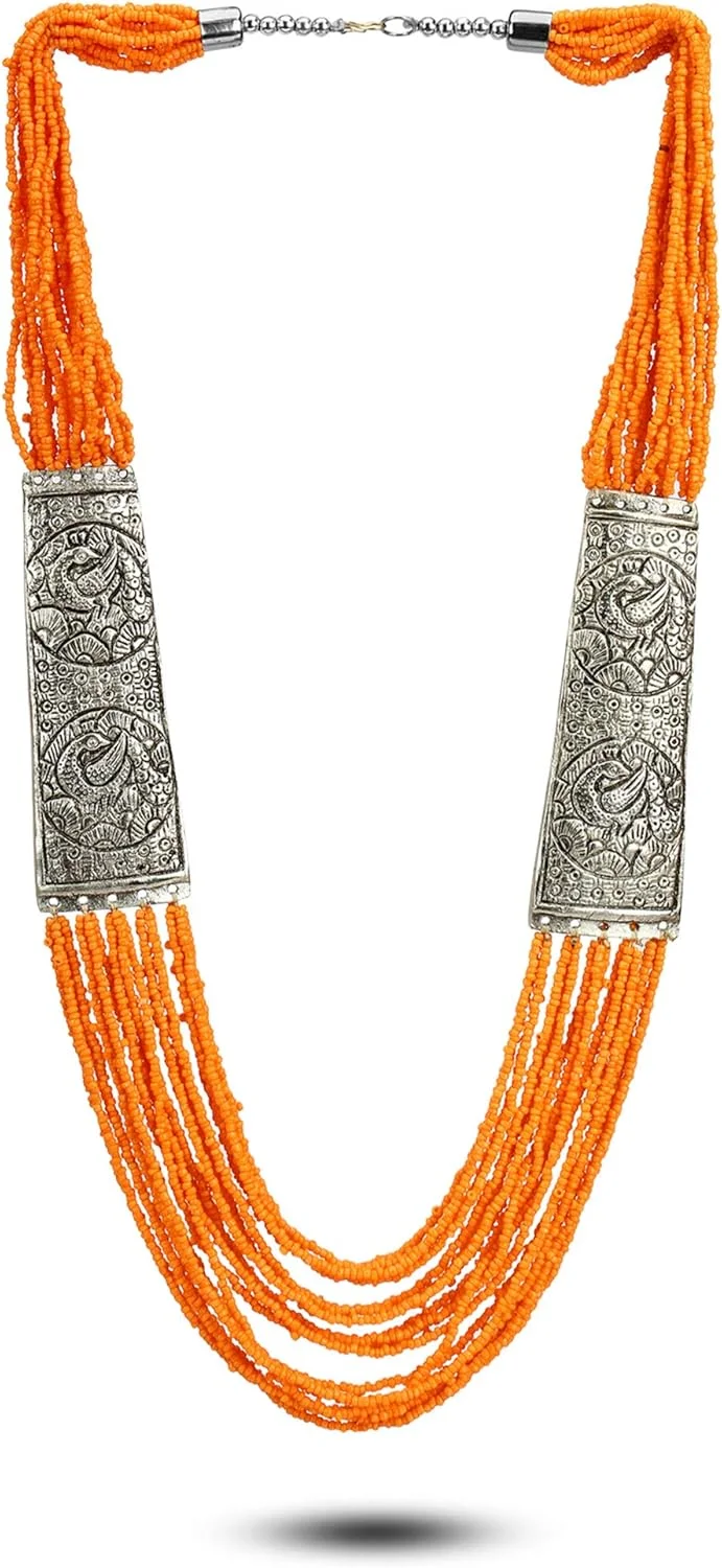 یوBella زیورآلات مد گردنبند و گوشواره طرح نقره ای آلمانی باستانی با نخ پنبه ای قبیله ای برای زنان و دختران.(هدیه ویژه ولنتاین).