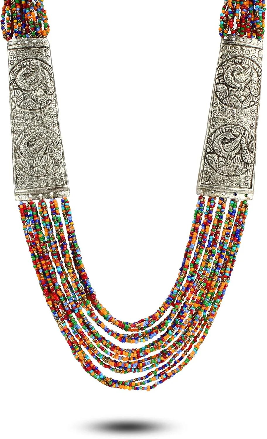 YouBella طراحی شیک جواهرات مهره ای قبیله ای افغانی روکش نقره ای چند رشته ای برای زنان (چند رنگ) (YBNK_5749) YouBella طراحی شیک جواهرات مهره ای قبیله ای افغانی روکش نقره ای چند رشته ای برای زنان (چند رنگ) (YBNK_5749)