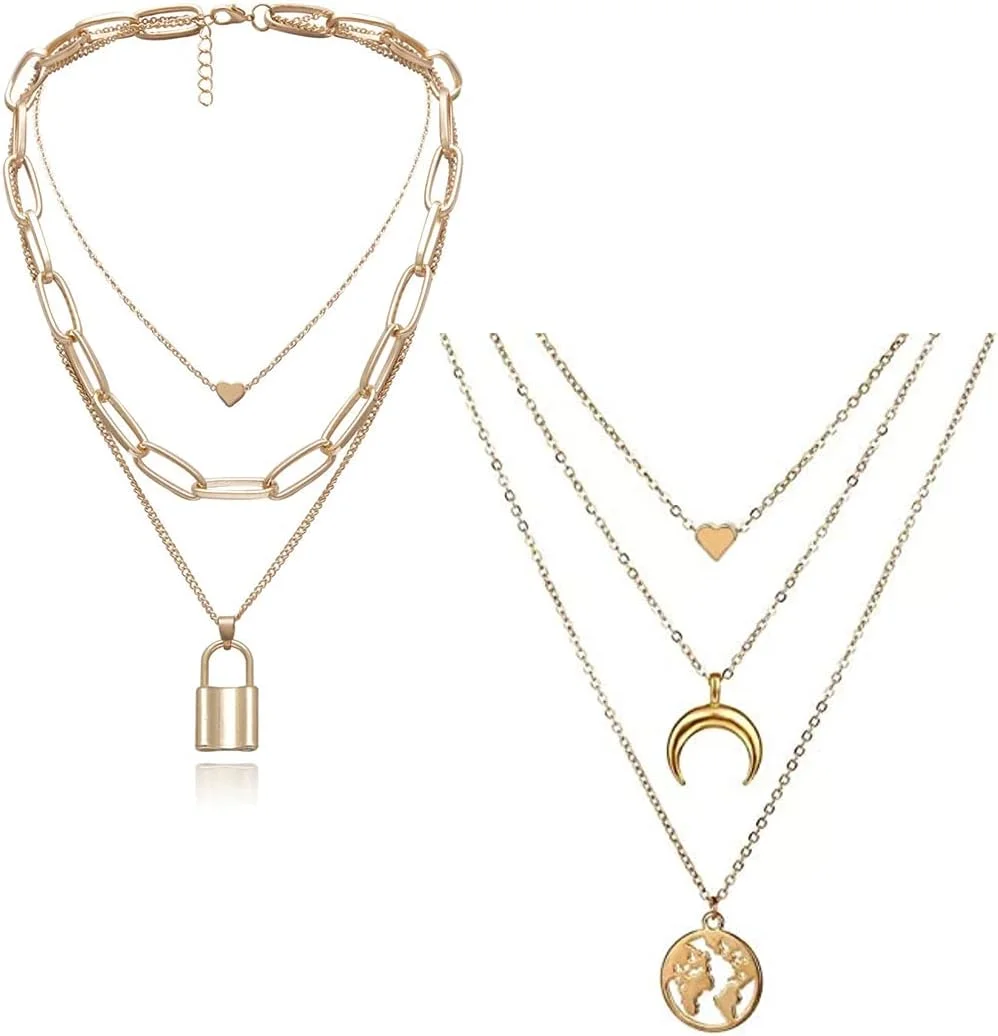 یوتبلا جواهرات، ست شیک دو زنجیر گردنبند برای زنان و دختران (طلایی) (YBNK_5919)