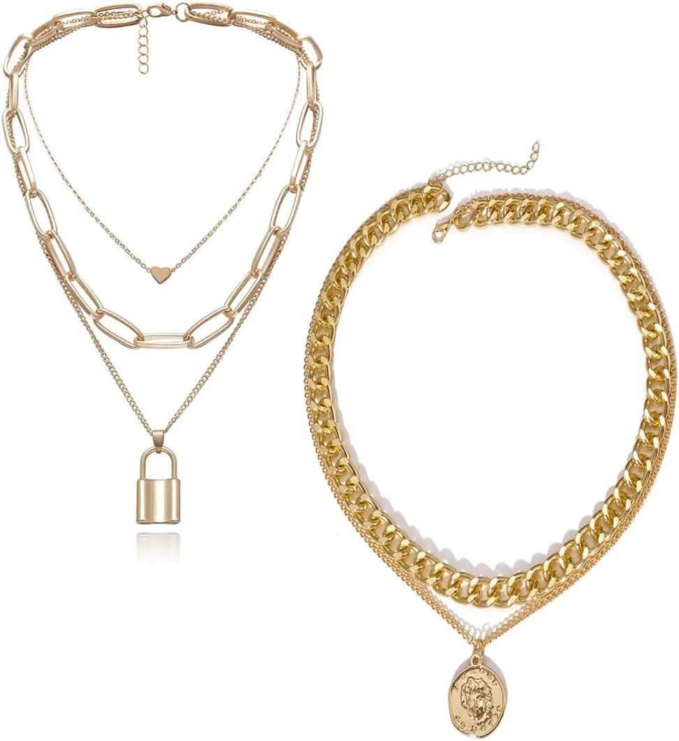 یوتبلا جواهرات، ست شیک دو زنجیر گردنبند برای زنان و دختران (استایل 3)