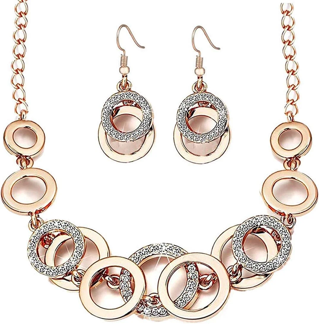 ست جواهرات زنانه YouBella، گردنبند نگین دار کریستالی، دستبند با گوشواره، مناسب دختران/بانوان