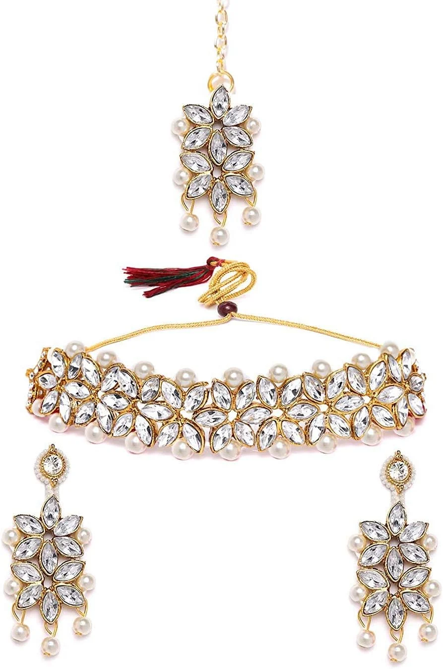 ست جواهرات مرواریدی شیک و جدید زنانه یوولا (سفید)(YBNK_5524)