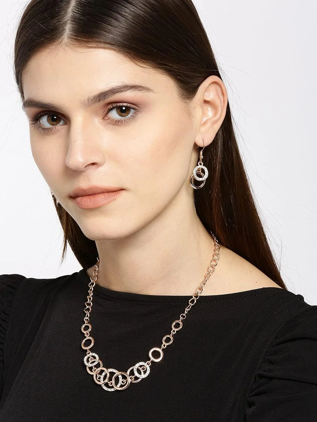 ست جواهرات زنانه YouBella، گردنبند نگین دار کریستالی، دستبند با گوشواره، مناسب دختران/بانوان ست جواهرات زنانه YouBella، گردنبند نگین دار کریستالی، دستبند با گوشواره، مناسب دختران/بانوان