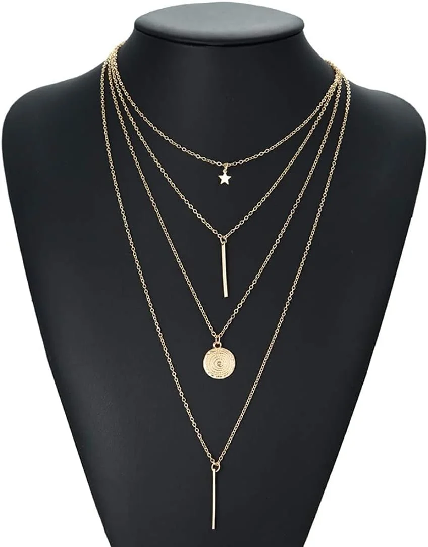 یوولا جواهرات، ست شیک دو زنجیر گردنبند برای زنان و دختران (طلایی) (YBNK_5924) متوسط یوولا جواهرات، ست شیک دو زنجیر گردنبند برای زنان و دختران (طلایی) (YBNK_5924) متوسط