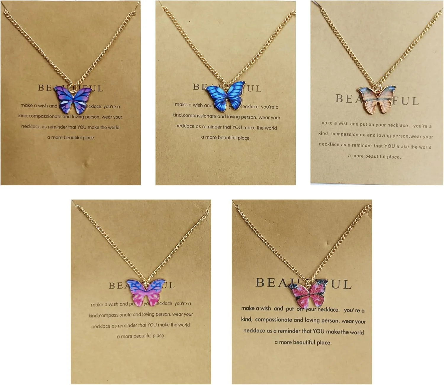 ست گردنبند و جواهرات پروانه ای شیک 5 تکه YouBella Fashion Jewellery برای زنان، هدیه گردنبند آویز برای دختران (چند رنگ) (YBNK_50616)