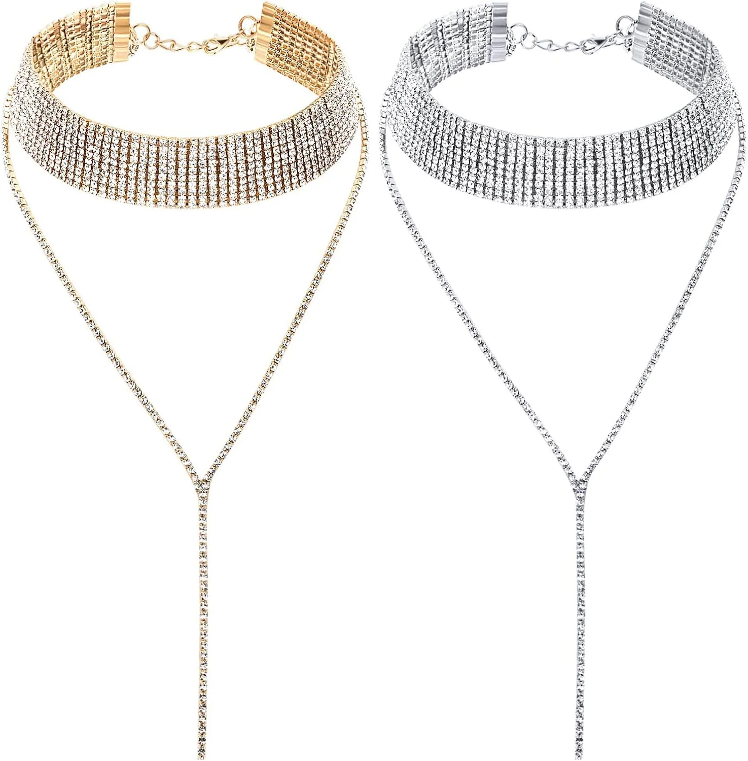 گردنبند چوکر زنانه Excefore، 2 عدد گردنبند پهن چند لایه منگوله ای بدلیجات زنجیره ای منگوله ای برای دختران زنانه