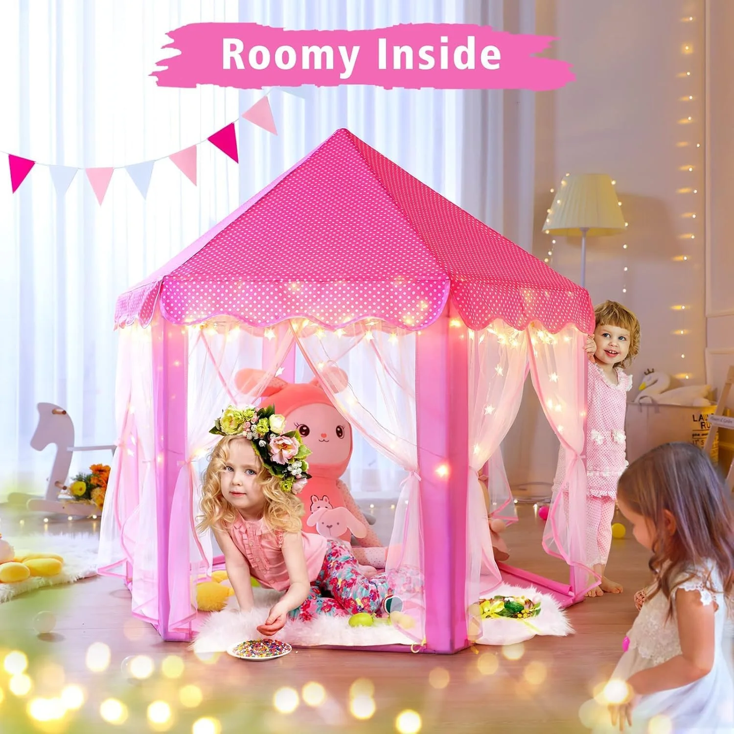 Princess Tent,Girls Large Playhouse,Children's Castle Play Tent,Princess Playroom,Pink Castle,Fairytale Tent for Kids Indoor and Outdoor Play,55‘ x 53’ (D x H) Princess Tent,Girls Large Playhouse,Children's Castle Play Tent,Princess Playroom,Pink Castle,Fairytale Tent for Kids Indoor and Outdoor Play,55‘ x 53’ (D x H)