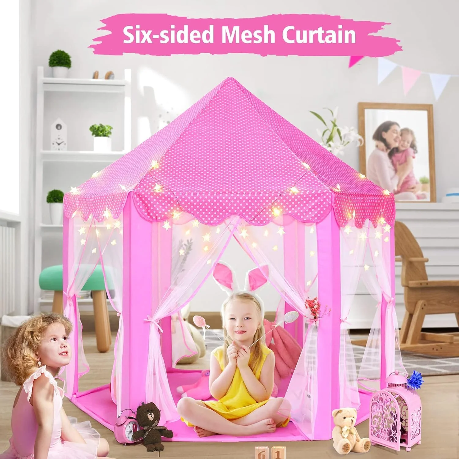 Princess Tent,Girls Large Playhouse,Children's Castle Play Tent,Princess Playroom,Pink Castle,Fairytale Tent for Kids Indoor and Outdoor Play,55‘ x 53’ (D x H) Princess Tent,Girls Large Playhouse,Children's Castle Play Tent,Princess Playroom,Pink Castle,Fairytale Tent for Kids Indoor and Outdoor Play,55‘ x 53’ (D x H)