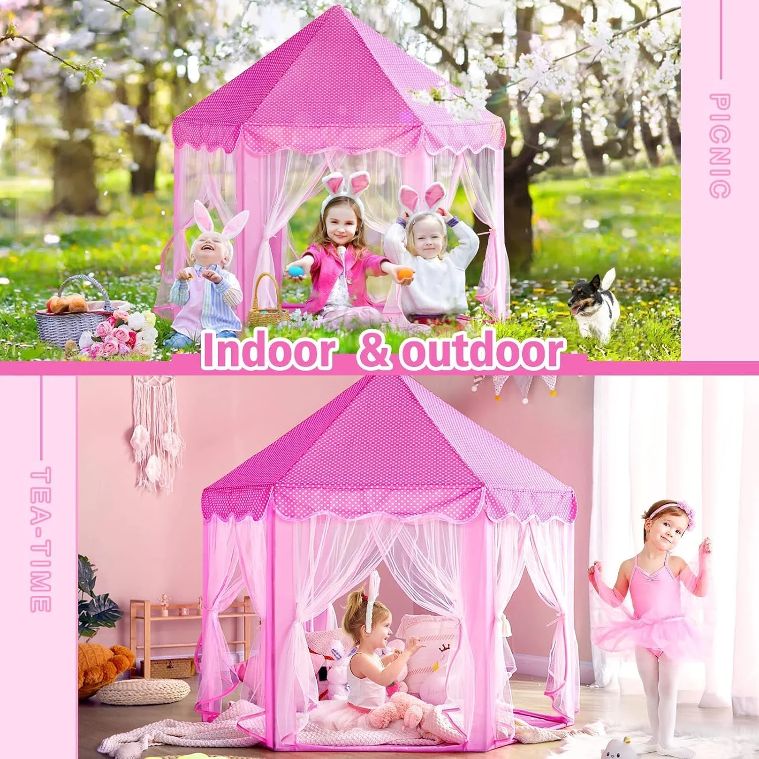 Princess Tent,Girls Large Playhouse,Children's Castle Play Tent,Princess Playroom,Pink Castle,Fairytale Tent for Kids Indoor and Outdoor Play,55‘ x 53’ (D x H) Princess Tent,Girls Large Playhouse,Children's Castle Play Tent,Princess Playroom,Pink Castle,Fairytale Tent for Kids Indoor and Outdoor Play,55‘ x 53’ (D x H)
