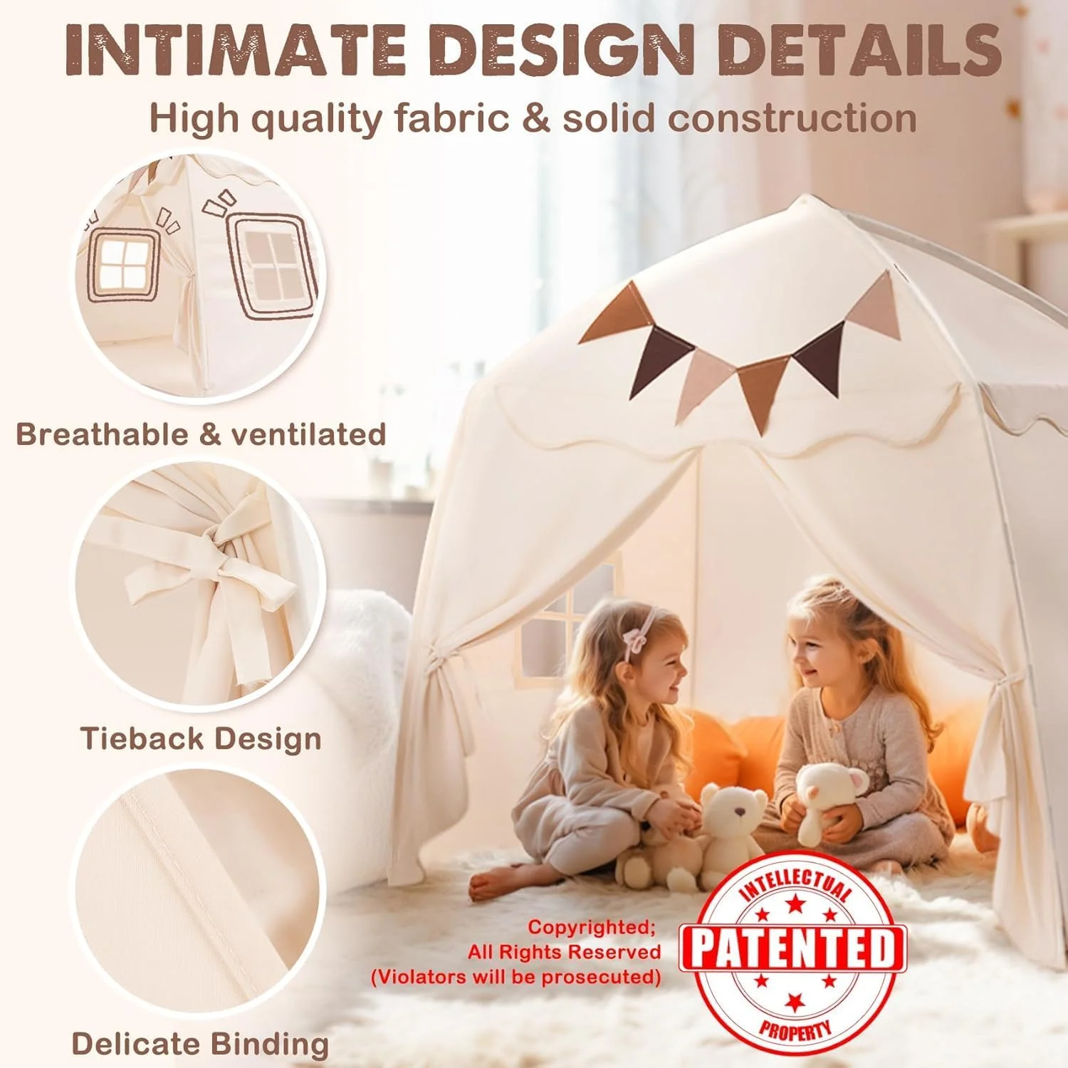 چادر بازی بزرگ کودکانه با پرچم، چراغ های ستاره ای، تیپی تاشو و قابل حمل، سایبان تخت برای پسران و دختران، خانه بازی چادری سرپوشیده و فضای باز، هدیه تولد کودک، 150x100x150 سانتی متر، کرم چادر بازی بزرگ کودکانه با پرچم، چراغ های ستاره ای، تیپی تاشو و قابل حمل، سایبان تخت برای پسران و دختران، خانه بازی چادری سرپوشیده و فضای باز، هدیه تولد کودک، 150x100x150 سانتی متر، کرم