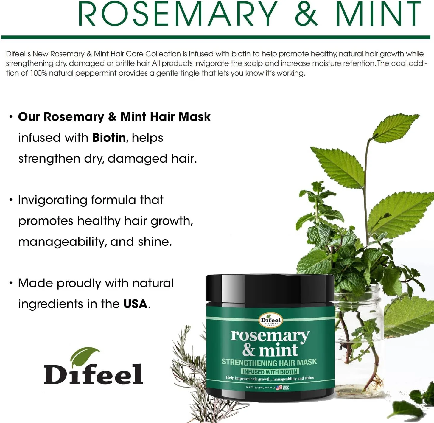 ماسک تقویت کننده مو رزماری و نعناع دیفیل با بیوتین 355 میلی لیتر - ماسک تقویت کننده مو، درمان مو با رزماری