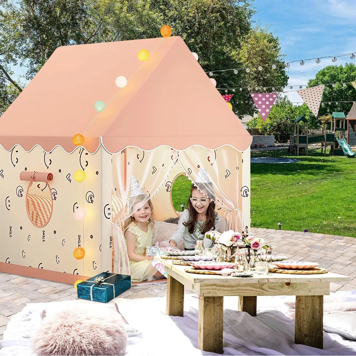 چادر بازی بزرگ کودکانه مناسب فضای داخلی و خارجی به همراه چراغهای LED، چادر بازی کودک نوپا، خانه بازی بیرونی برای چادر قلعه پرنسس کودک، اسباب بازی اتاق بازی داخلی برای پسران و دختران 3 تا 10 ساله (صورتی 2) چادر بازی بزرگ کودکانه مناسب فضای داخلی و خارجی به همراه چراغهای LED، چادر بازی کودک نوپا، خانه بازی بیرونی برای چادر قلعه پرنسس کودک، اسباب بازی اتاق بازی داخلی برای پسران و دختران 3 تا 10 ساله (صورتی 2)