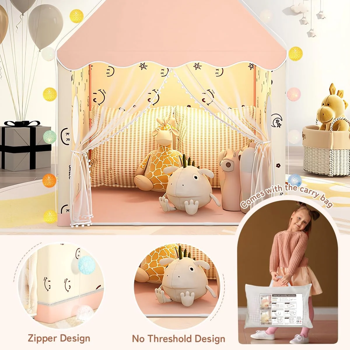 چادر بازی بزرگ کودکانه مناسب فضای داخلی و خارجی به همراه چراغهای LED، چادر بازی کودک نوپا، خانه بازی بیرونی برای چادر قلعه پرنسس کودک، اسباب بازی اتاق بازی داخلی برای پسران و دختران 3 تا 10 ساله (صورتی 2) چادر بازی بزرگ کودکانه مناسب فضای داخلی و خارجی به همراه چراغهای LED، چادر بازی کودک نوپا، خانه بازی بیرونی برای چادر قلعه پرنسس کودک، اسباب بازی اتاق بازی داخلی برای پسران و دختران 3 تا 10 ساله (صورتی 2)