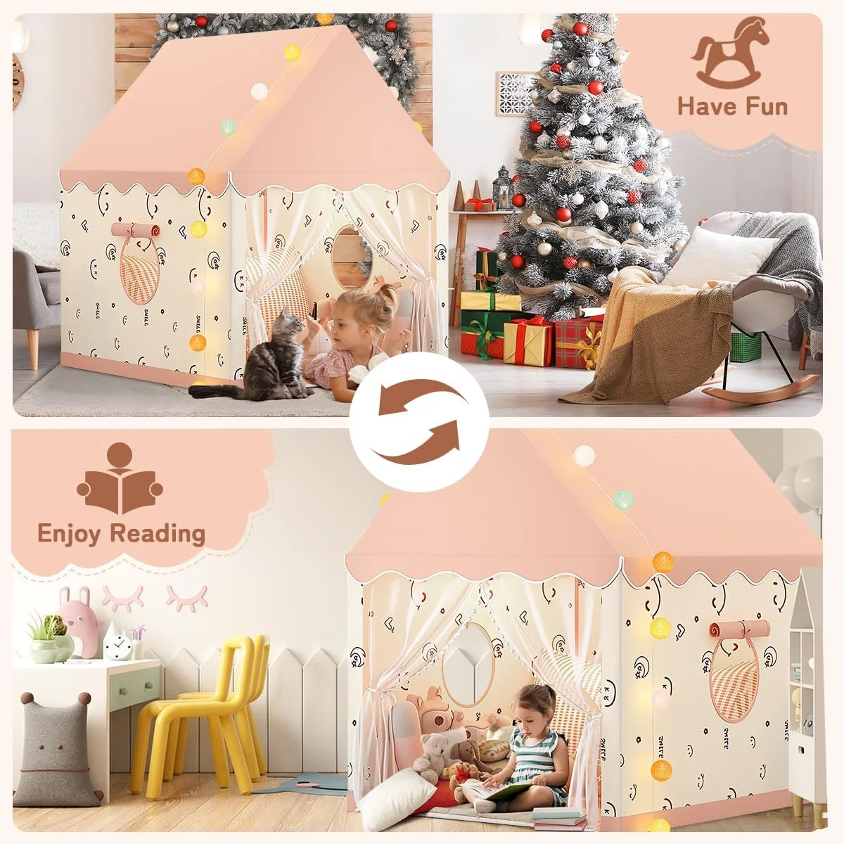 چادر بازی بزرگ کودکانه مناسب فضای داخلی و خارجی به همراه چراغهای LED، چادر بازی کودک نوپا، خانه بازی بیرونی برای چادر قلعه پرنسس کودک، اسباب بازی اتاق بازی داخلی برای پسران و دختران 3 تا 10 ساله (صورتی 2) چادر بازی بزرگ کودکانه مناسب فضای داخلی و خارجی به همراه چراغهای LED، چادر بازی کودک نوپا، خانه بازی بیرونی برای چادر قلعه پرنسس کودک، اسباب بازی اتاق بازی داخلی برای پسران و دختران 3 تا 10 ساله (صورتی 2)