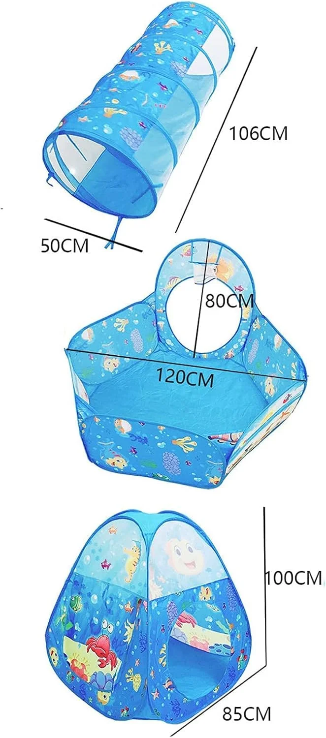 چادر بازی تاشو 3 در 1 کودکانه طرح خال خال با تونل، استخر توپ و کیف زیپ دار
