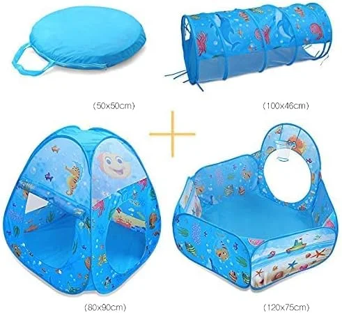 چادر بازی تاشو 3 در 1 کودکانه طرح خال خال با تونل، استخر توپ و کیف زیپ دار