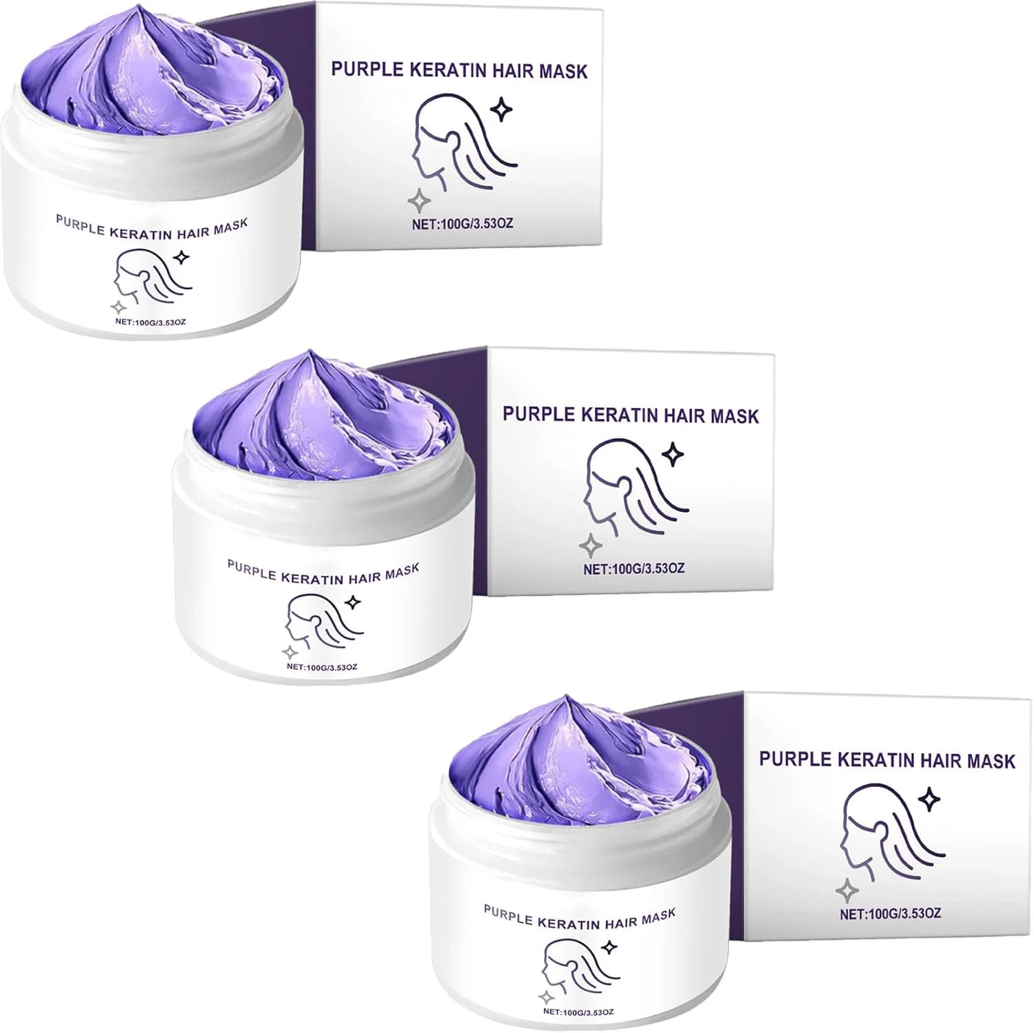 ماسک مو کراتین بنفش Detroitrain، نرم کننده مرطوب کننده Detroitrain، ماسک مو Power Purple، نرم کننده عمیق برای موهای خشک و آسیب دیده، آبرسان و احیا کننده نرمی (3 عدد)