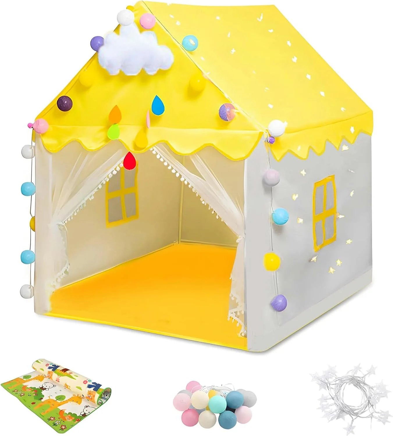چادر بازی کودکان، چادر کودکان مناسب فضای داخلی و خارجی به همراه زیرانداز و چراغ، چادر قلعه پرنسس کودک نوپا، خانه عروسکی تیپی مناسب بازی پسران و دختران (زرد) چادر بازی کودکان، چادر کودکان مناسب فضای داخلی و خارجی به همراه زیرانداز و چراغ، چادر قلعه پرنسس کودک نوپا، خانه عروسکی تیپی مناسب بازی پسران و دختران (زرد)