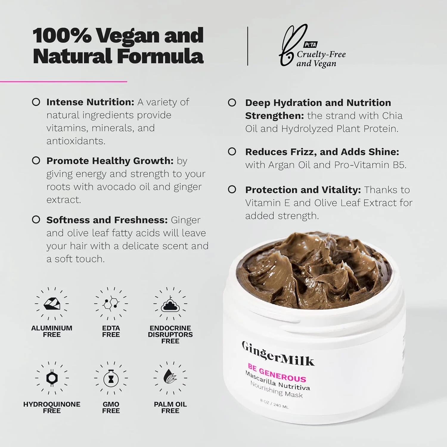 ماسک ترمیم کننده عمیق مو برای موهای خشک و فر - روغن کرچک، بیوتین، زنجبیل - بدون سولفات - Be Generous از Ginger Milk - 8 اونس