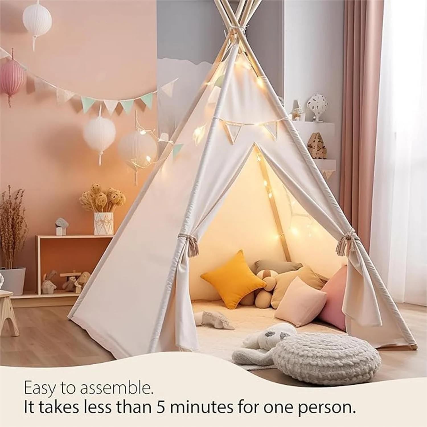 چادر بازی کودکان BAOLY، چادر بوم پنبه ای طبیعی، خانه بازی هدیه برای بازی های داخل و خارج از منزل کودکان، چادر تیپی تاشو و قابل شستشو برای چادر سرپوشیده کودکان، چادر بازی در فضای باز برای دختران و پسران