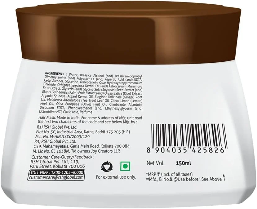 ماسک موی آرگان اکتیوهای طبیعی جوی، ماسک درمانی کنترل شوره سر و تغذیه کننده پوست سر حاوی روغن آرگان، زنجبیل، لیمو، زیتون و درخت چای، ضد شوره سر، ماسک درمانی مو - فاقد پارابن - 150 میلی لیتر - 1 عدد