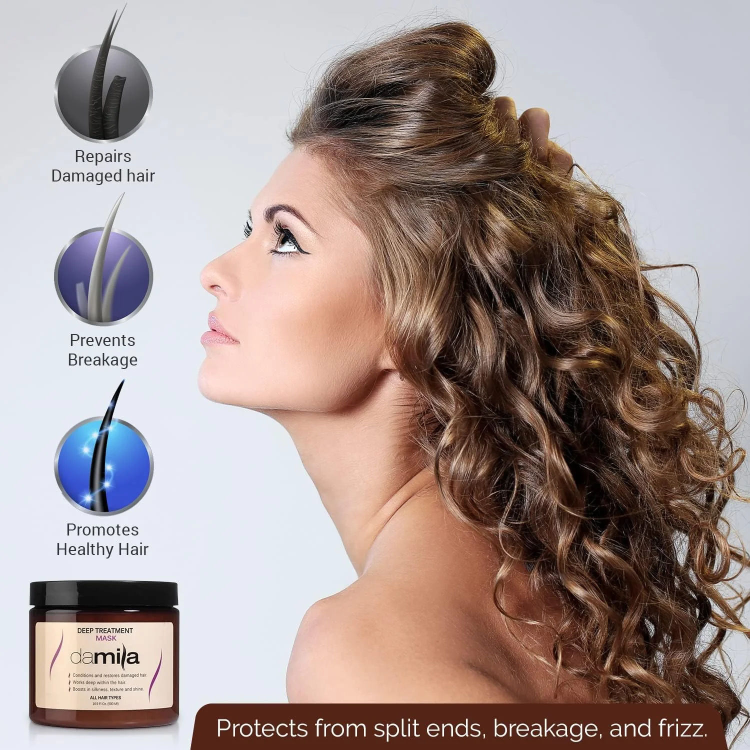 ماسک مو آبرسان دامیلا - ماسک ترمیم کننده مو با استفاده از کراتین هیدرولیز شده برای تقویت و آبرسانی - بهترین درمان موهای آسیب دیده (500 میلی لیتر)