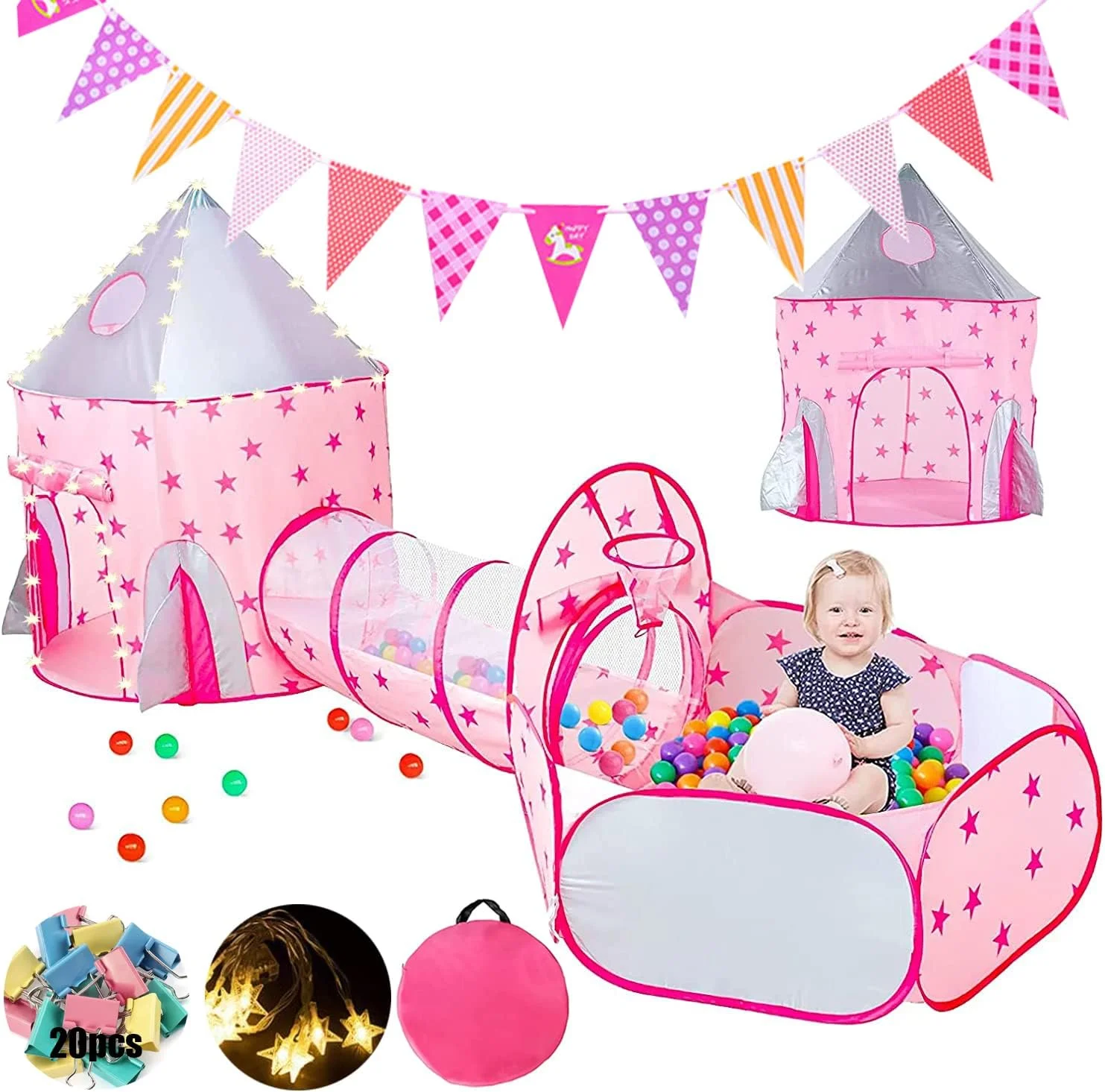 مجموعه 4 تکه چادر بازی کودکانه IS MUHE، تونل خزیدن، استخر توپ، حلقه بسکتبال و چراغ های ستاره ای پاپ آپ قابل حمل با ستاره های درخشان در تاریکی، خانه بازی قلعه کودکان برای دختران و پسران، مناسب برای داخل و خارج از خانه (صورتی) مجموعه 4 تکه چادر بازی کودکانه IS MUHE، تونل خزیدن، استخر توپ، حلقه بسکتبال و چراغ های ستاره ای پاپ آپ قابل حمل با ستاره های درخشان در تاریکی، خانه بازی قلعه کودکان برای دختران و پسران، مناسب برای داخل و خارج از خانه (صورتی)