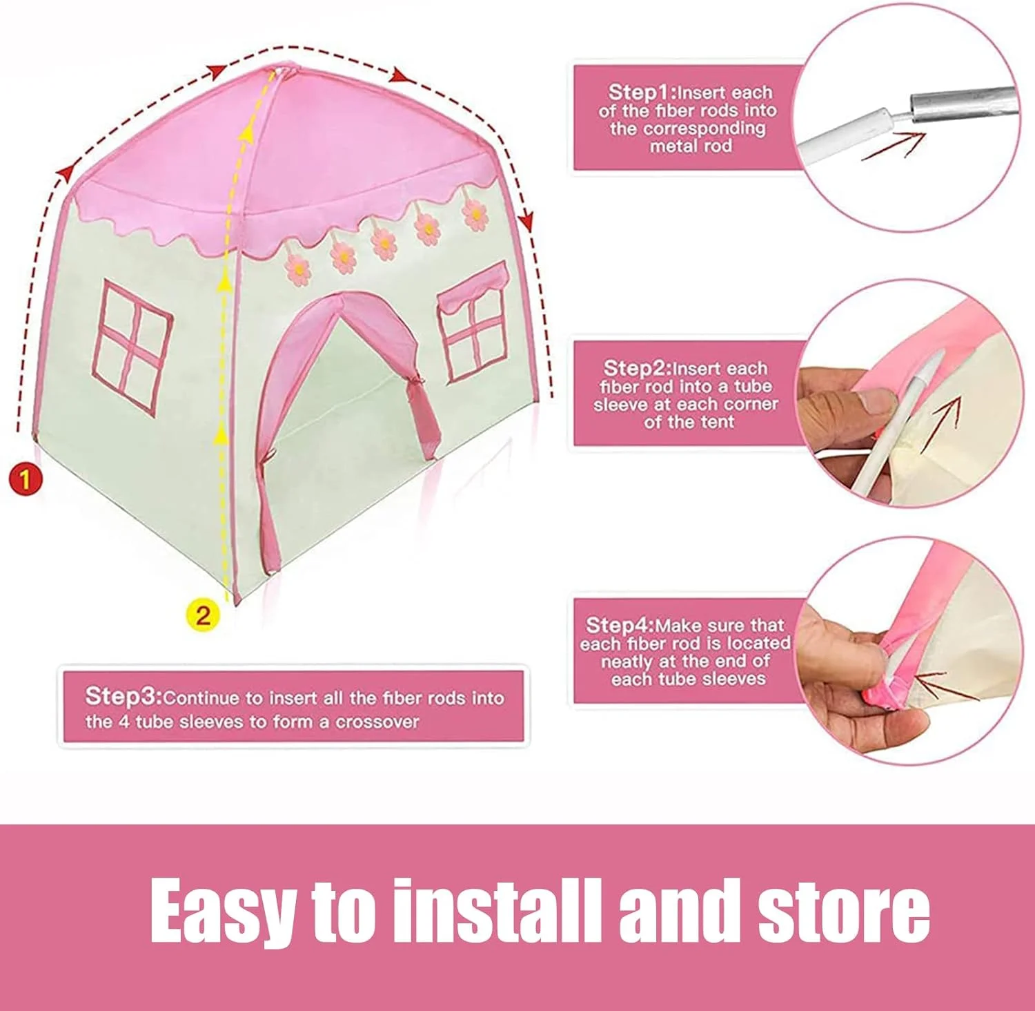 چادر بازی پرنسس دخترانه IS MUHE با چراغ های ستاره ای LED، چادر بازی قلعه پرنسس، اسباب بازی های سرپوشیده و فضای باز، هدیه تولد دخترانه، بازی های تخیلی (صورتی)